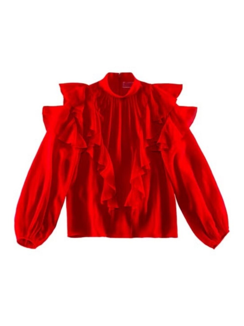 GiAMBATTiSTA VALLi x HM Red Silk Chiffon Blouse Sheer Cascade Ruffle Long Sleeve
